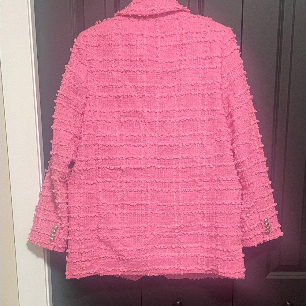 H&M Vibrant Bubble Gum Pink Textured Blazer - Picture 7 of 9